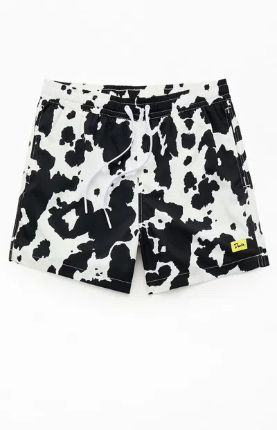 Duvin Design Men's Cow 4.5" Swim Trunks In Black/white In Multi