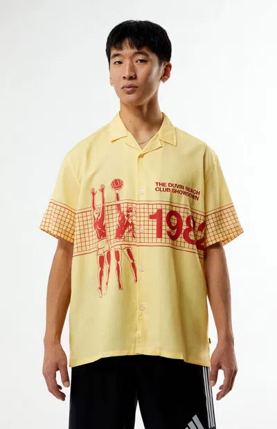 Duvin Design Men's Serving Heat Linen Camp Shirt In Yellow