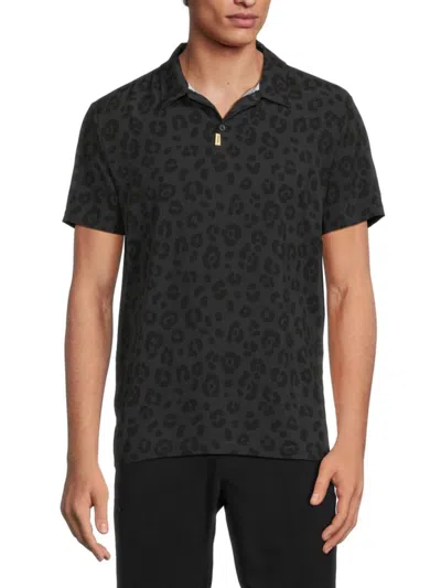 Duvin Men's Animal Print Polo In Black Leopard