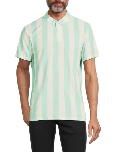 Duvin Men's Striped Polo In Green White