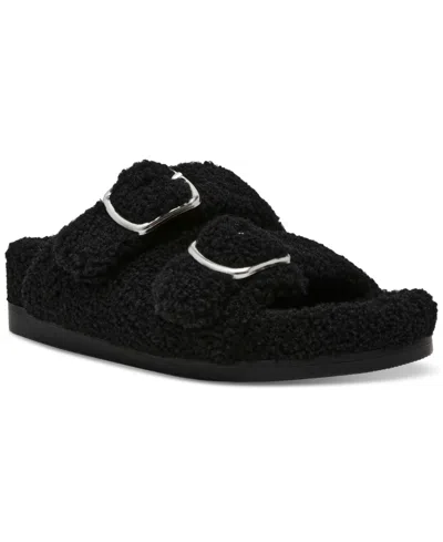 Dv Dolce Vita Women's Aldon Double Strap Cozy Flatform Slide Sandals In Black Fur