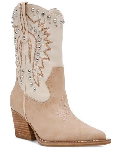 Dv Dolce Vita Women's Aledo Contrast Stitch Studded Cowboy Boots In Sand Multi