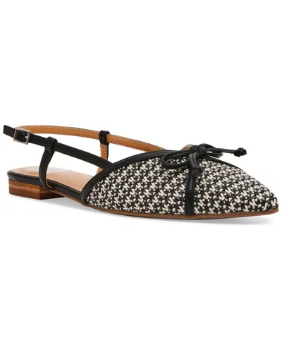 Dv Dolce Vita Women's Carsen Bow Pointed-toe Slingback Flats In Black,white,raffia
