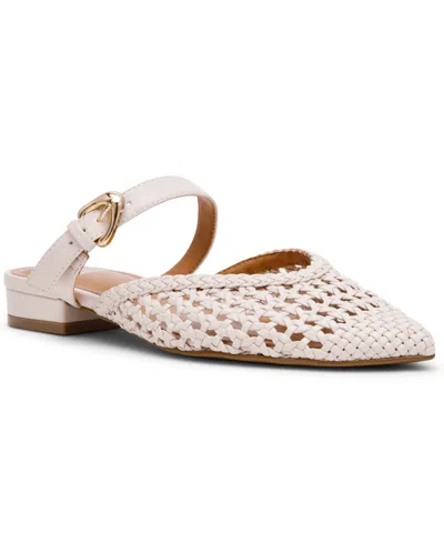 Dv Dolce Vita Women's Domainica Woven Buckle Flat Almond-toe Mules In White