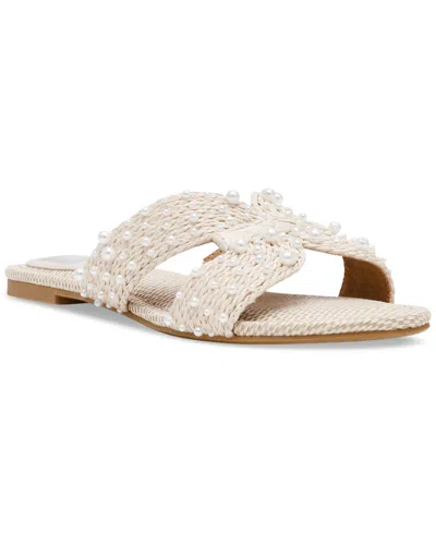 Dv Dolce Vita Women's Geeya Pearl Embellished Crisscross Slide Sandals In Ivory Pearl Raffia