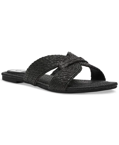 Dv Dolce Vita Women's Geeya Raffia Criss Cross Strap Flat Slide Sandals In Black Raffia