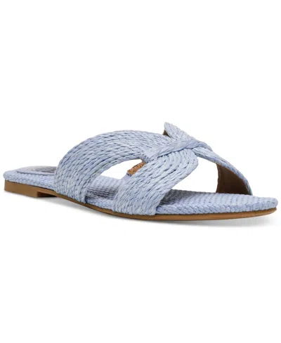 Dv Dolce Vita Women's Geeya Raffia Criss Cross Strap Flat Slide Sandals In Blue