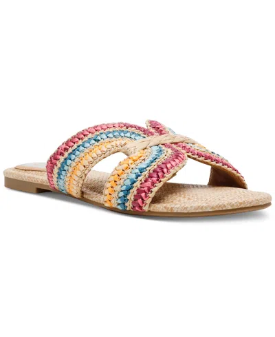 Dv Dolce Vita Women's Geeya Raffia Criss Cross Strap Flat Slide Sandals In Rainbow Raffia
