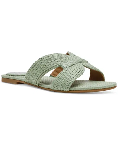 Dv Dolce Vita Women's Geeya Raffia Criss Cross Strap Flat Slide Sandals In Sage Raffia