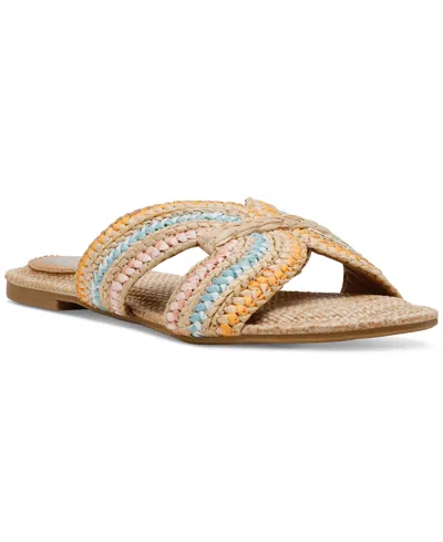 Dv Dolce Vita Women's Geeya Raffia Criss Cross Strap Flat Slide Sandals In Sorbet Raffia