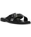 Dv Dolce Vita Women's Mayson Crossband Buckle Slide Flat Sandals In Black Shiny