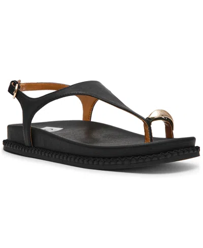 Dv Dolce Vita Women's Pacey Round Toe Ring Footbed Flat Sandals In Black