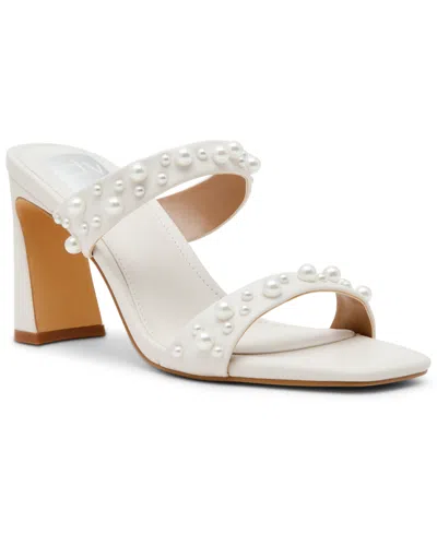Dv Dolce Vita Women's Veniss Imitation Pearl Two-band Slide High Heel Slip-on Dress Sandals In White