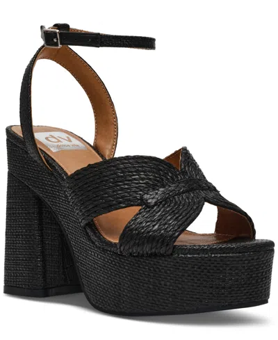 Dv Dolce Vita Women's Waylan Raffia Platform Crossband Dress Sandals In Black Raffia