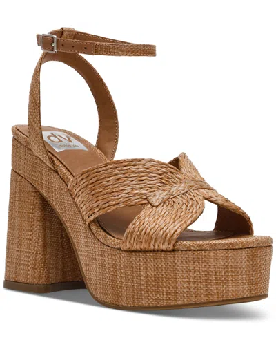 Dv Dolce Vita Women's Waylan Raffia Platform Crossband Dress Sandals In Cafe Raffia