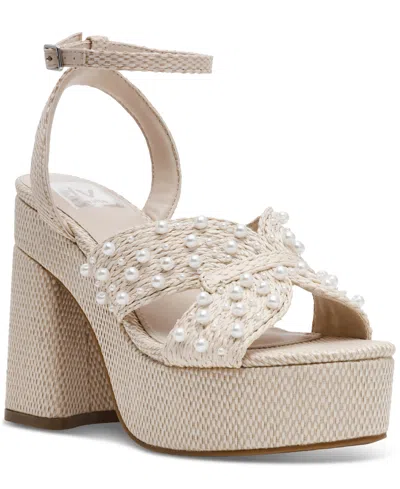 Dv Dolce Vita Women's Waylan Raffia Platform Crossband Dress Sandals In Ivory Pearl Raffia