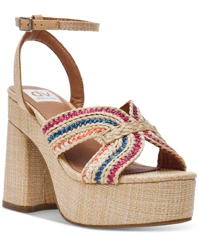 Dv Dolce Vita Women's Waylan Raffia Platform Crossband Dress Sandals In Rainbow Raffia