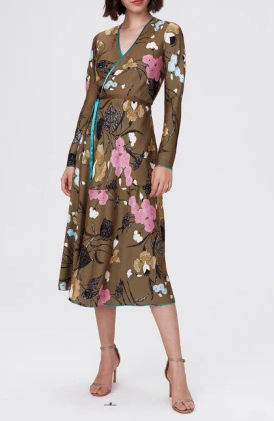 Dvf Anika Long Sleeve Reversible Wrap Dress In Festival Floral Teal/ Olive