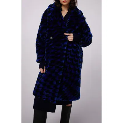Dvf Arwen Houndstooth Check Faux Fur Coat In Houndstooth Royal Blue