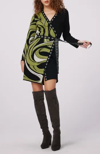 Dvf Aubrey Mixed Print Long Sleeve Knit Wrap Dress In Multi