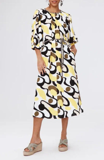 Dvf Bambi Geo Print Midi Dress In Mirage Yellow