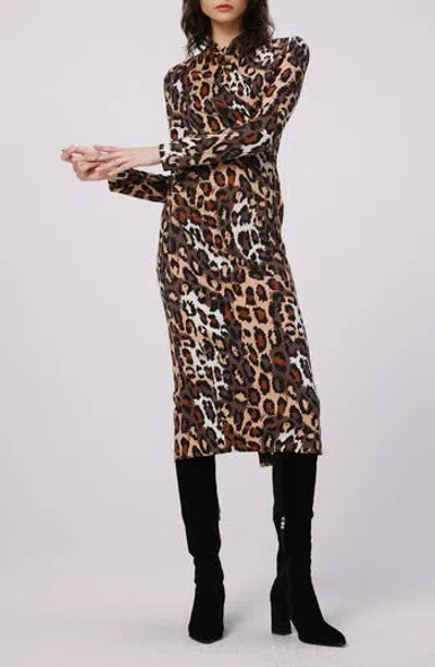 Dvf Barlow Leopard Print Long Sleeve Wrap Front Dress In Animal Print