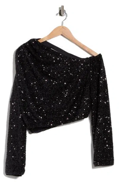 Dvf Belle Sequin One-shoulder Top In Black