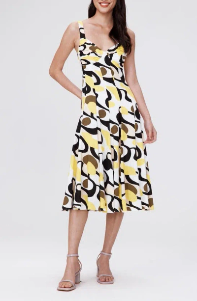 Dvf Beth Abstract Print Fit & Flare Midi Dress In Mirage Yellow