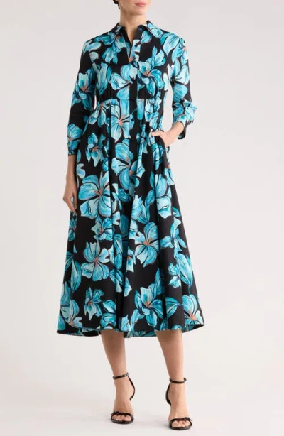 Dvf Blaine Floral Midi Shirtdress In Blue