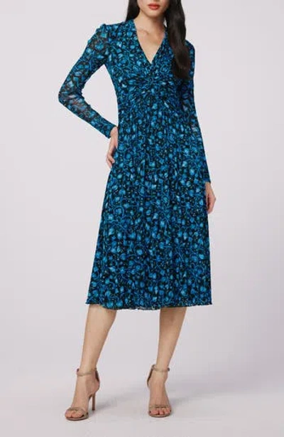 Dvf Burton Floral Print Long Sleeve Mesh Midi Dress In Multi