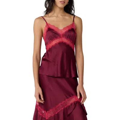 Dvf Camille Lace Trim Satin Camisole In Burgundy
