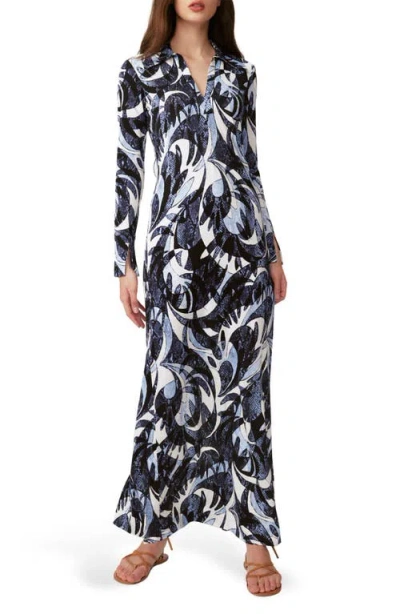 Dvf Caprera Long Sleeve Maxi Shirtdress In Serpant Dance