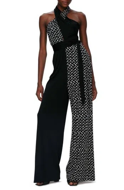 Dvf Cort Mixed Print Sleeveless Jumpsuit In Black