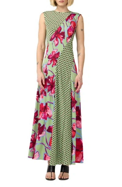 Dvf Cory Mixed Print Sleeveless Maxi Dress In Green