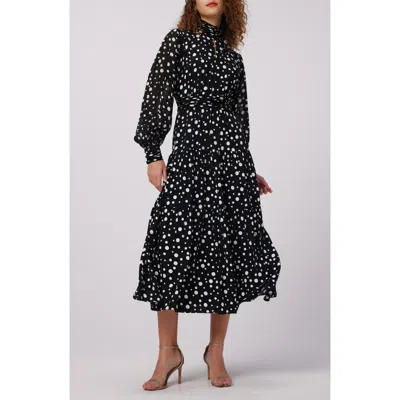 Dvf Dai Mixed Dot Print Long Sleeve Midi Dress In Blue