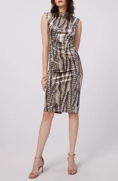 Dvf Darrius Printed Ruched Sleeveless Sheath Dress In Brown