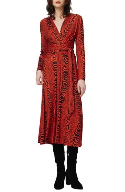 Dvf Dorothee Long Sleeve Tie Waist Dress In Brown