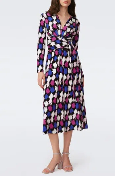 Dvf Dorothee Tie Waist Long Sleeve Dress In Multi