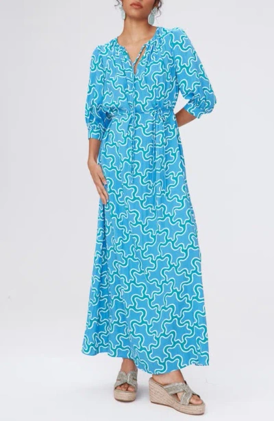 Dvf Drogo Geometric Print Maxi Dress In Cloud Patch Blue Med