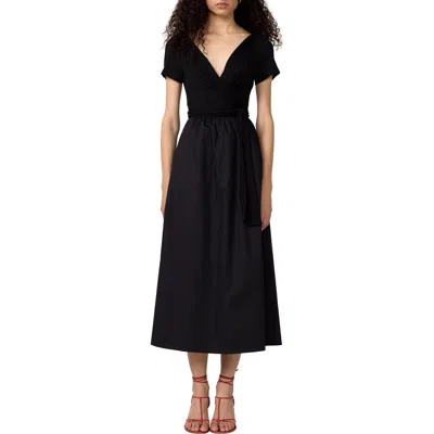 Dvf Elena Mixed Media Fit & Flare Dress In Black