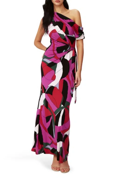 Dvf Eliana Abstract Geo Print One-shoulder Maxi Dress In Purple Multi