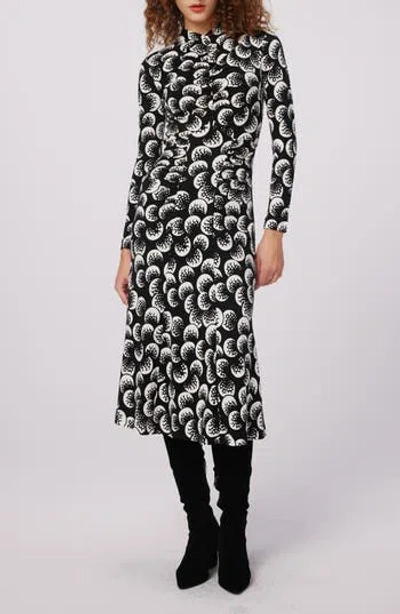 Dvf Emanuelle Print Mock Neck Midi Dress In Black