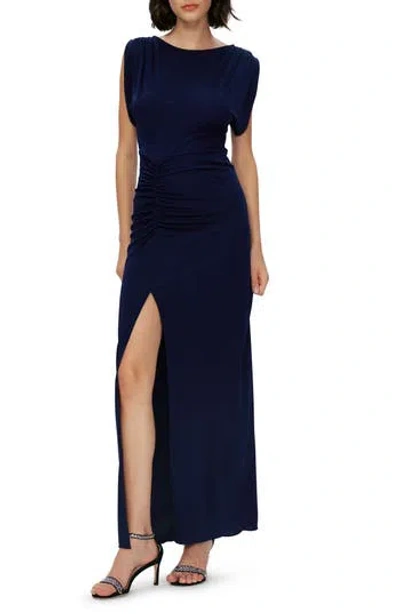 Dvf Gertrude Ruched Maxi Dress In Blue