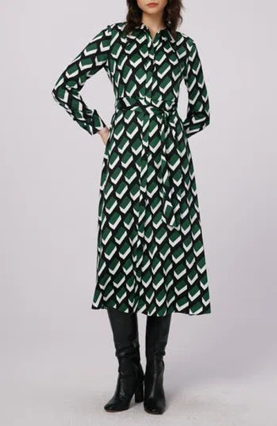Dvf Gizelle Chevron Long Sleeve Midi Dress In Brown