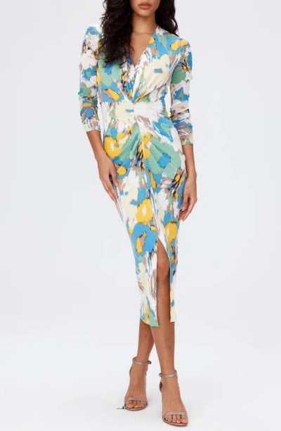 Dvf Hades Abstract Floral Print Midi Dress In Day Dream Floral Blue