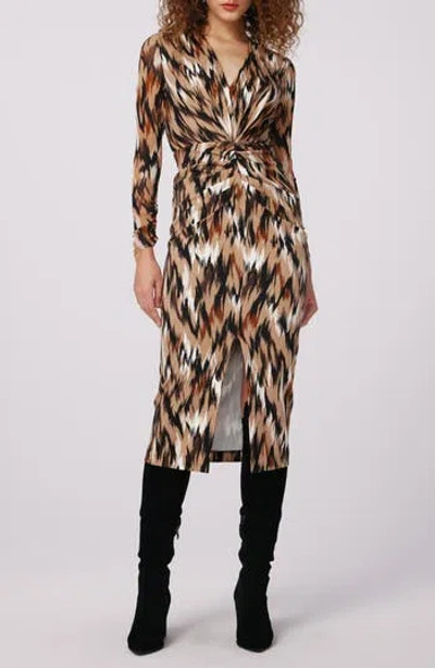 Dvf Hades Two Abstract Print Long Sleeve Dress In Brown