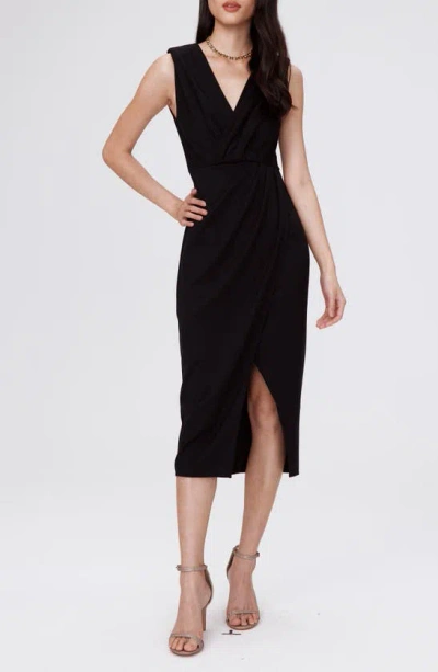 Dvf Hallie Sleeveless Faux Wrap Midi Dress In Black
