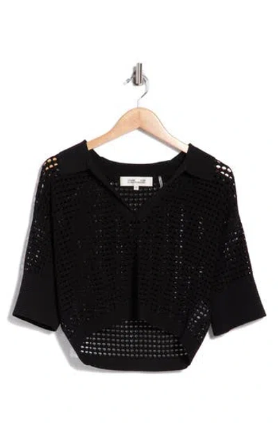 Dvf Harper Knit Johnny Collar Top In Black