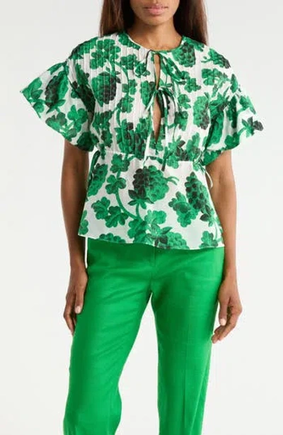Dvf Helen Short Sleeve Cotton & Silk Top In Multi