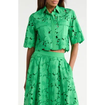 Dvf Joan Embroidered Crop Top In Green